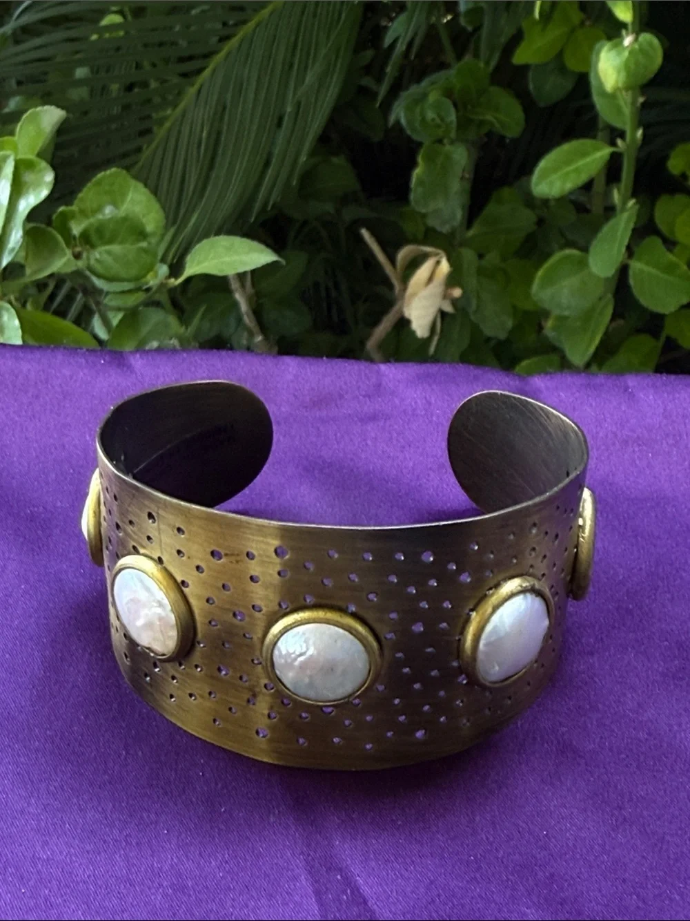 Brass with Mother of Pearl Cuff Bracelet - Women Accessories